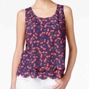 Maison Jules Sleeveless Women’s Cherry layered scalloped hem top Navy medium